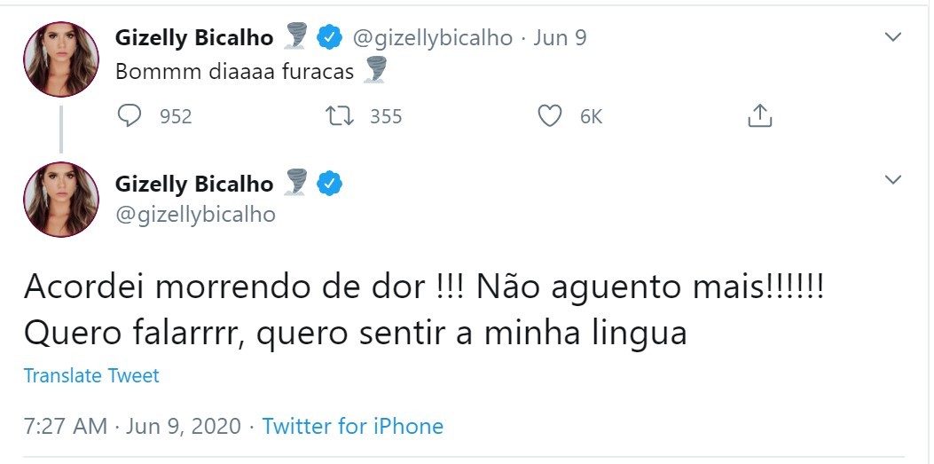 Gizelly Bicalho reclama de dor após fazer cirurgia na boca (Foto: Reprodução/Twitter)