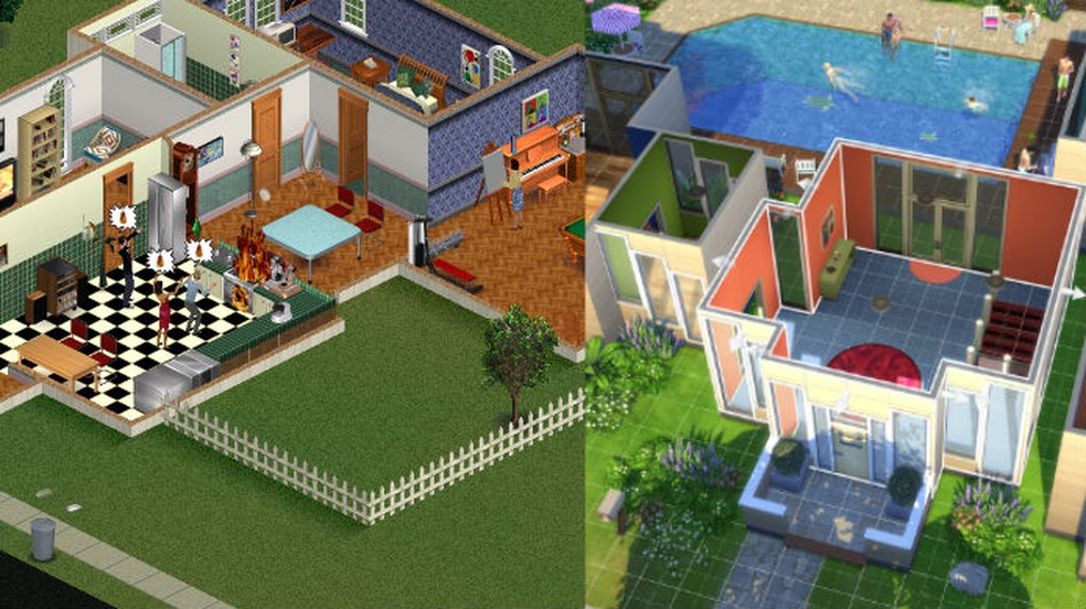 Evolução de The Sims: compare a área externa do primeiro jogo (esquerda) com The Sims 4 (direita) — Foto: Reprodução / Thomas Schulze