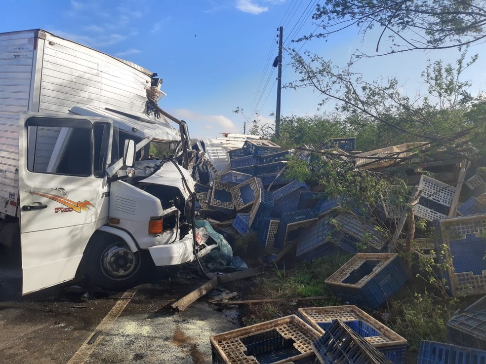 Caminhão ficou com a frente destruída após colisão na AL-115 — Foto: Divulgação/BPTran