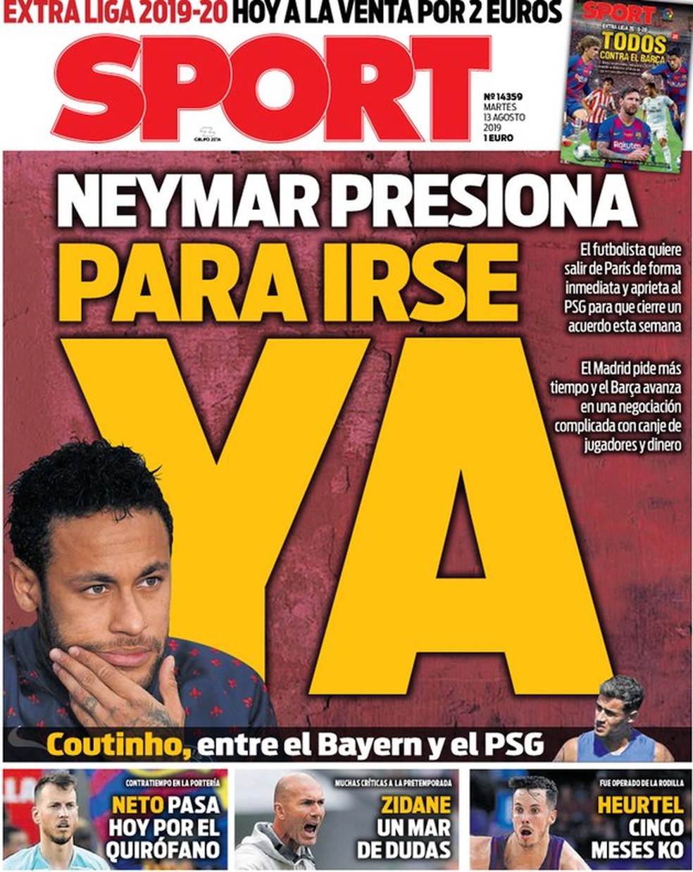 "Neymar pressiona para ir já", diz o "Sport" — Foto: Reprodução/Sport