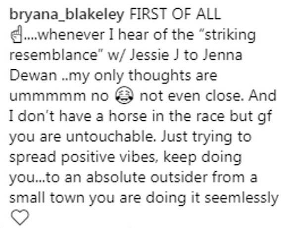 O comentário do fã que disse considerar Jenna Dewan mais bonita do que Jessie J (Foto: Instagram)