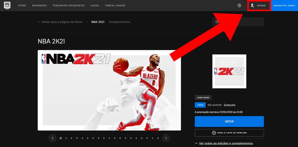 Passo 2: NBA 2K21 na Epic Games Store — Foto: Reprodução