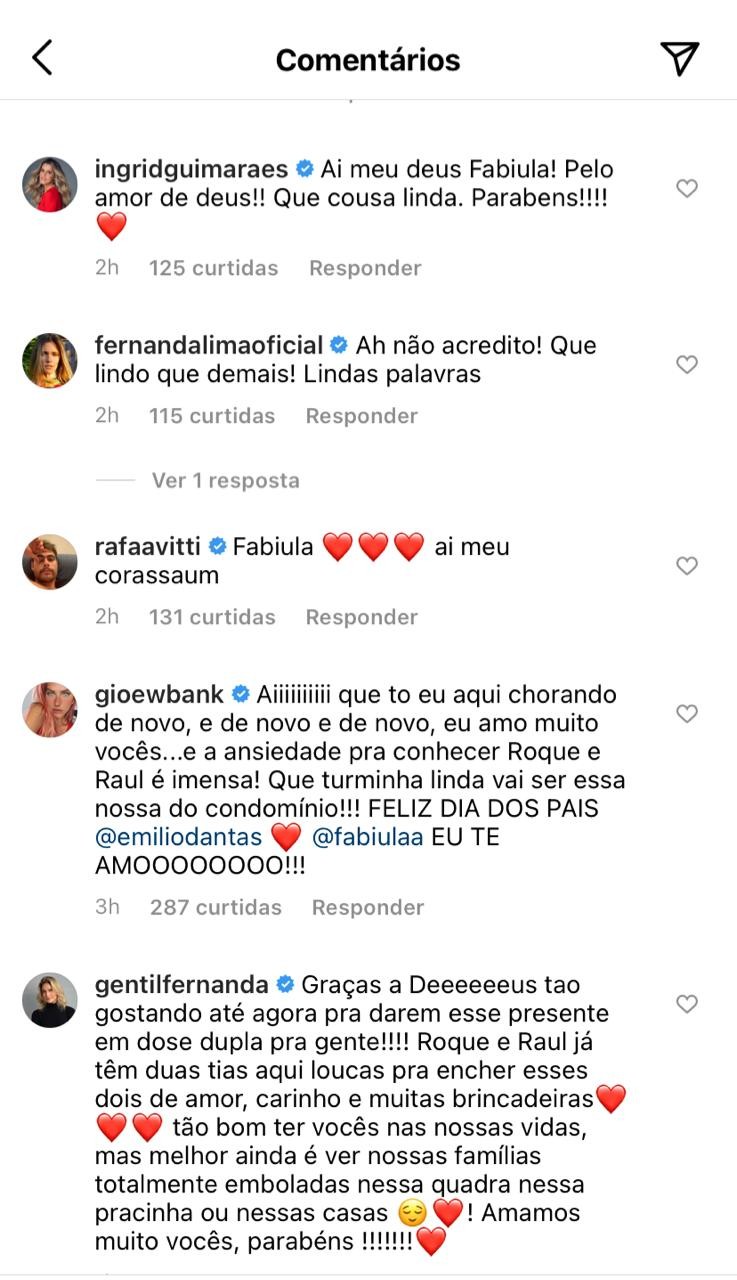 Famosos parabenizam Emílio Dantas e Fabíula Nascimento (Foto: Reprodução/Instagram)