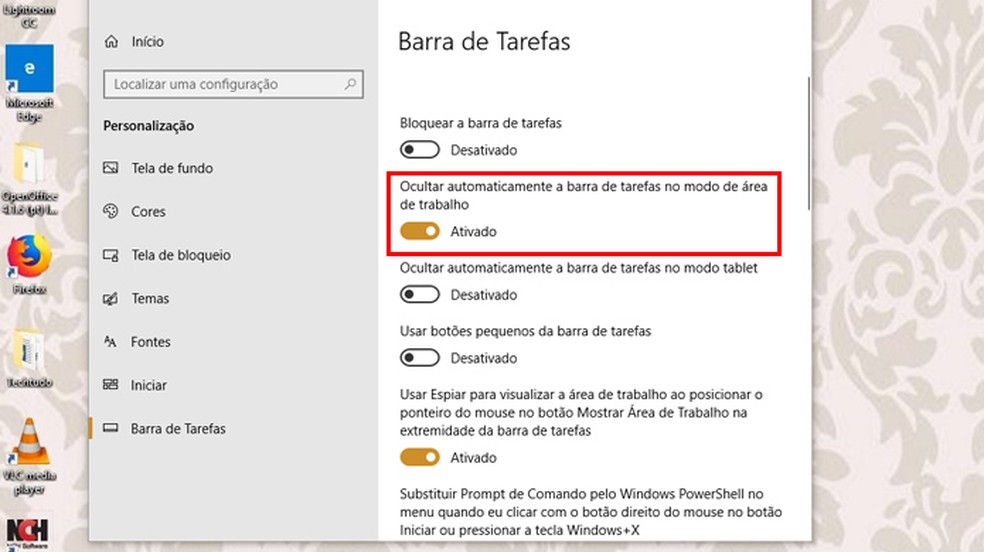 Como desativar a barra de tarefas na área de trabalho — Foto: Reprodução/Giulia Araújo