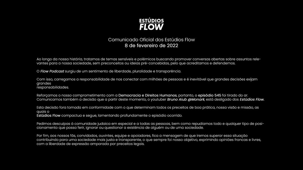 Monark é desligado do Flow Podcast — Foto: Reprodução/Twitter 