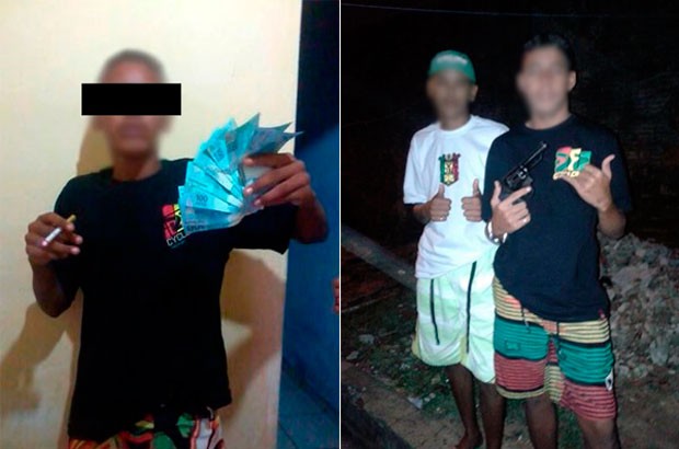 Fotos de rapazes ostentando dinheiro e empunhando armas estão na página que um deles mantém no Facebook (Foto: Divulgação/Polícia Civil do RN)