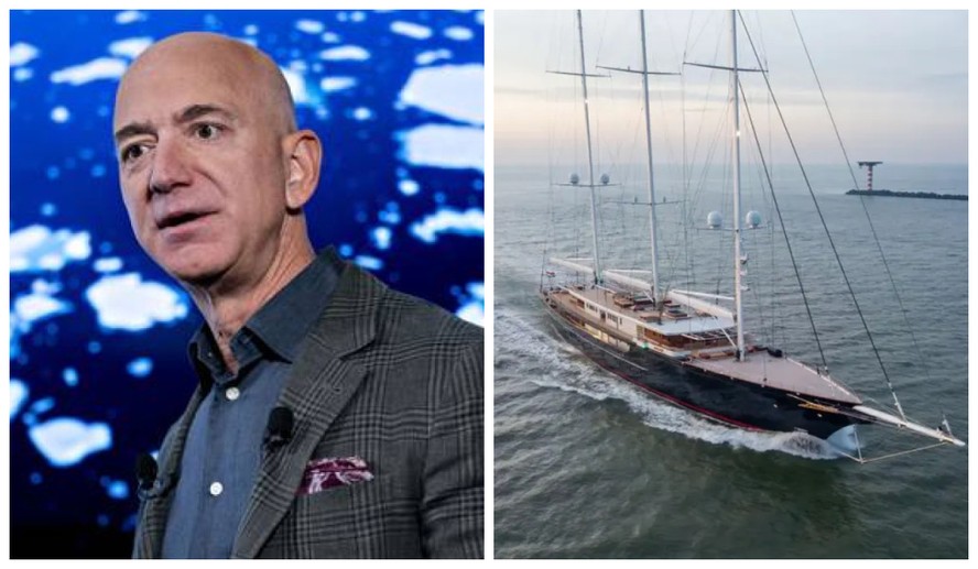 O fundador da Amazon, Jeff Bezos, e seu Iate flagrado no mar