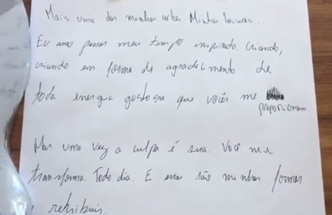 Carta de Vinicius Martinez para Carol Dantas (Foto: Reprodução/Instagram)