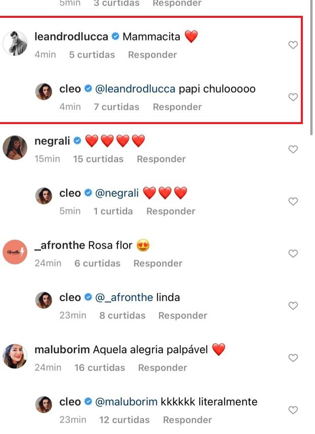 Leandro D Lucca comenta post de Cleo (Foto: Reprodução Instagram)