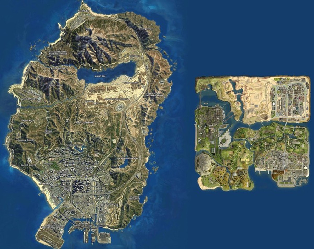 GTA 5: confira a comparação entre o mapa de GTA 5 e GTA San Andreas 