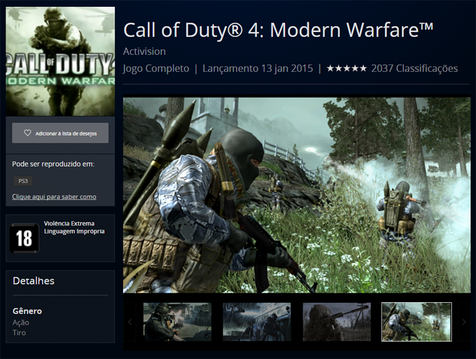 Página de CoD Modern Warfare na PlayStation Store (Foto: Reprodução/André Mello)
