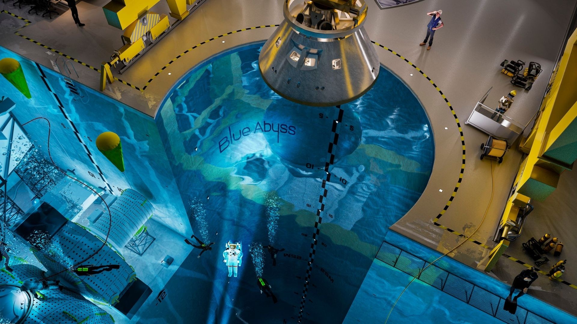A maior piscina do mundo terá  50 metros de comprimento e um poço de profundidade de 50 metros (Foto: Blue Abyss)