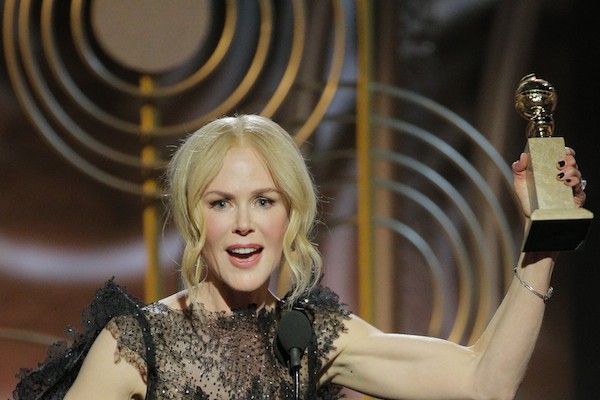 A atriz Nicole Kidman durante seu discurso de agradecimento no Globo de Ouro 2018 (Foto: Getty Images)