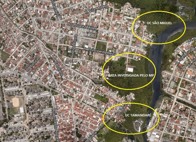 Mapa dá uma ideia sobre área investigada pelo MP, que ficava entre duas Unidades de Conservação (Foto: Reprodução/ Google)