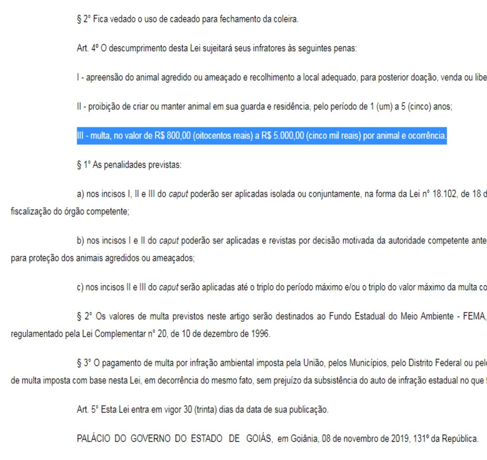 Multas variam de R$ 800 a R$ 5 mil, em Goiânia, Goiás — Foto: Reprodução/Governo de Goiás