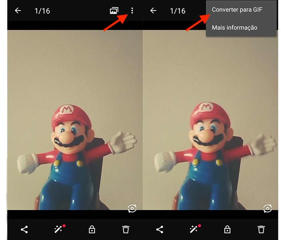 Ação para converter a imagem dinâmica em GIF no app S Photo Editor (Foto: Reprodução/Marvin Costa)