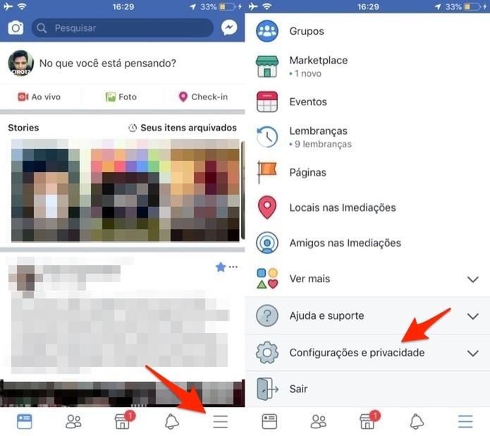Acesse as configurações de privacidade do Facebook pelo celular (Foto: Reprodução/Marvin Costa) Acesse as configurações de privacidade do Facebook pelo celular (Foto: Reprodução/Marvin Costa)