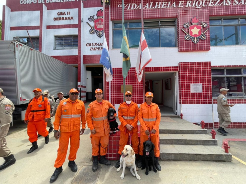 Bombeiros e cães farejadores de Sergipe vão ajudar no resgate de vítimas em Petrópolis (RJ) — Foto: CBMSE