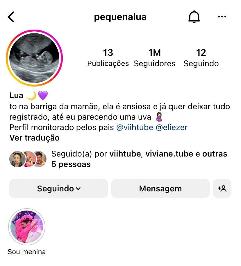  Lua, filha de Viih Tube e Eliezer, alcança 1 milhão de seguidores no Instagram (Foto: Reprodução/Instagram)