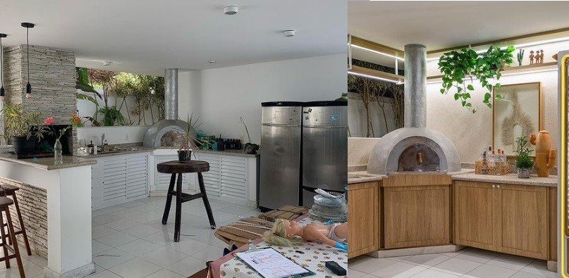 Antes e depois da área gourmet — Foto: Reprodução/Instagram