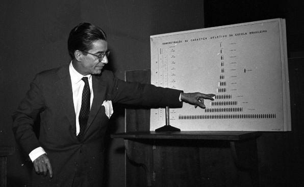 Anísio Teixeira durante palestra em 1957