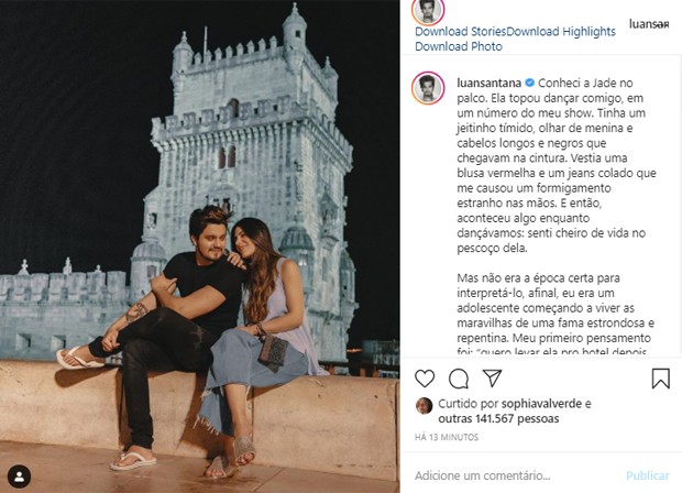 Luan Santana se manifesta sobre fim de noivado com Jade Magalhães (Foto: Reprodução/Instagram)