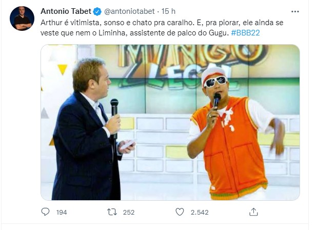 Antonio Tabet detona Arthur Aguiar (Foto: Reprodução/Twitter)