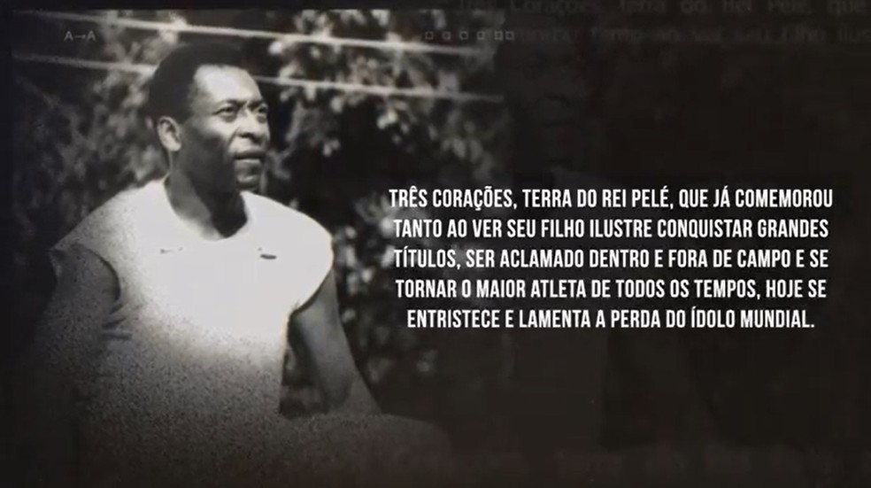 Cidade natal de Pelé, Três Corações, lamenta morte do Rei do Futebol — Foto: Prefeitura de Três Corações