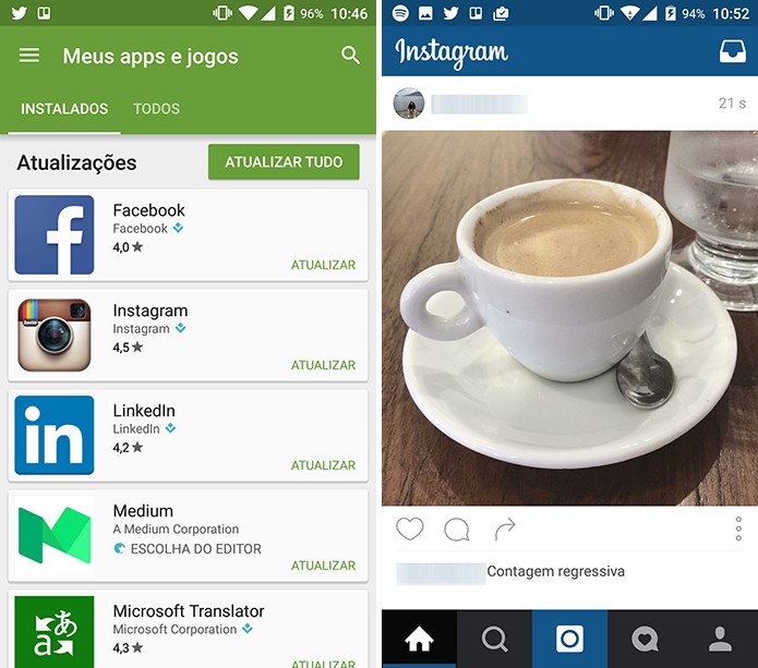 Instagram Beta aparecerá como atualização na Play Store e usuário poderá logar normalmente (Foto: Reprodução/Elson de Souza)