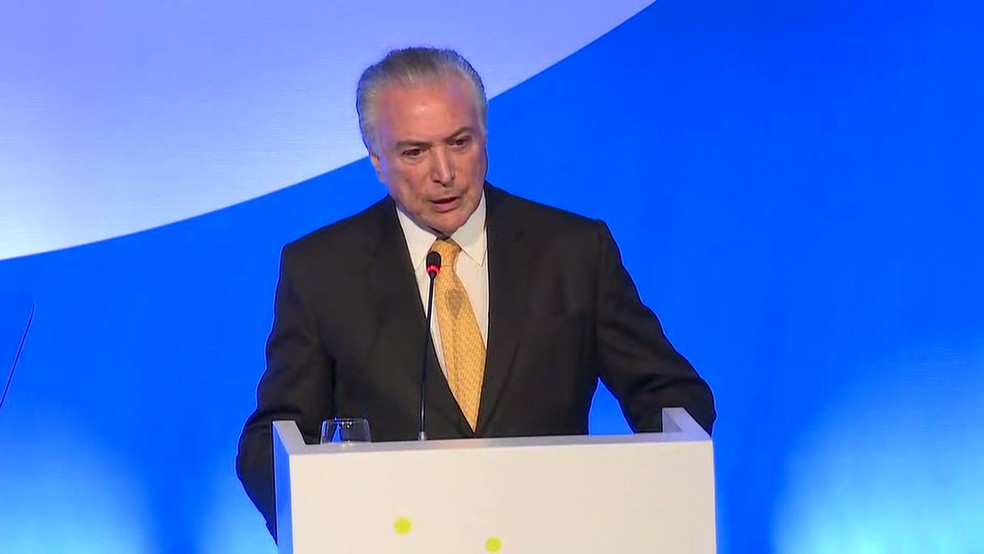 Temer esteve presente em evento da indústria química em SP (Foto: Globo News/reprodução)