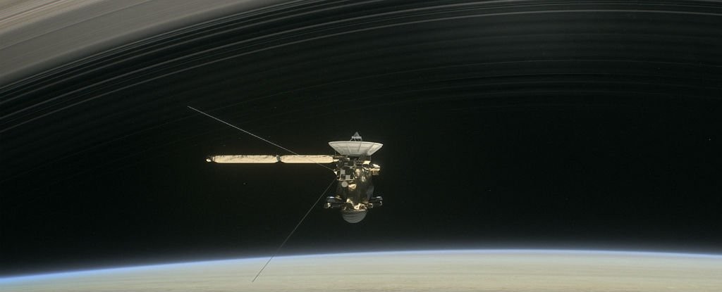 Ilustração retrata sonda Cassini, Saturno e seus anéis (Foto: NASA/JPL-Caltech)