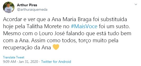 Internauta comenta ausência de Ana Maria Braga no 'Mais você' (Foto: Reprodução)