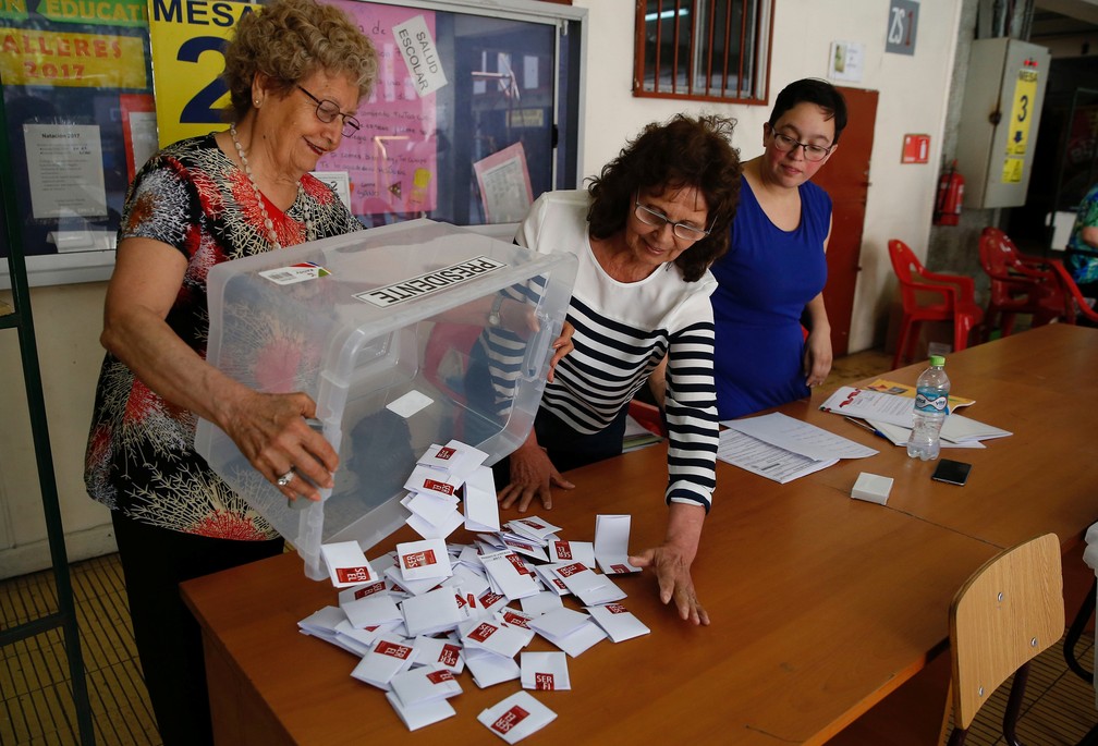 Funcionários abrem urna para apuração dos votos das eleições no Chile (Foto: Rodrigo Garrido/ Reuters)