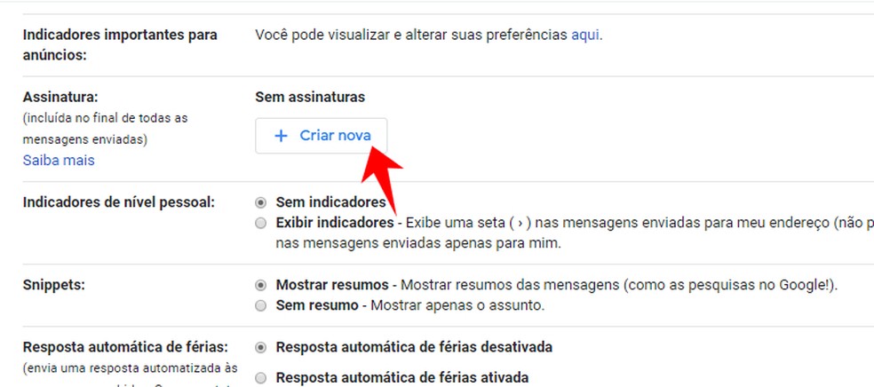 Criando uma assinatura no Gmail — Foto: Reprodução/Rodrigo Fernandes