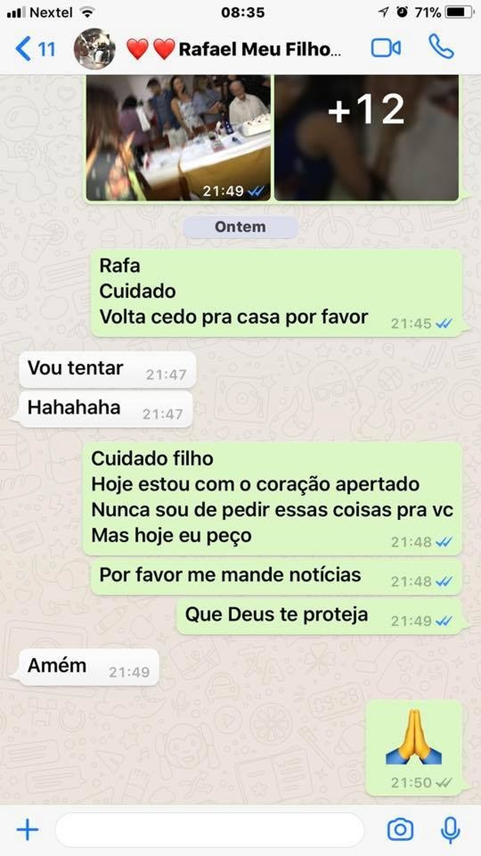 MÃ£e mandou mensagem horas antes de filho sofrer acidente em SÃ£o Vicente (SP) (Foto: Arquivo Pessoal)