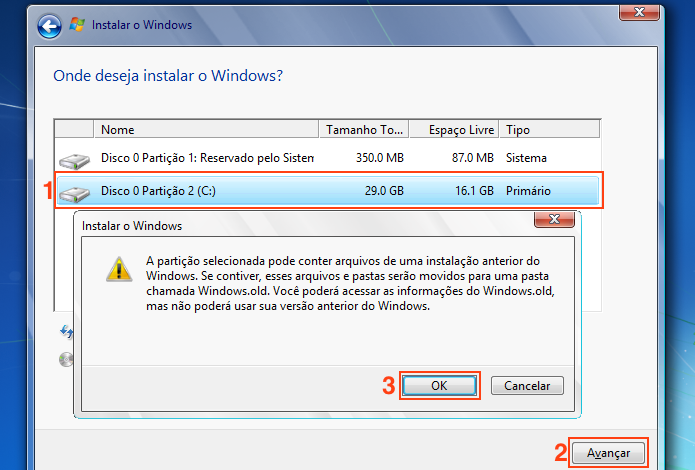Escolhendo a parti??o onde ser? instalado o Windows 7 (Foto: Reprodu??o/Edivaldo Brito)