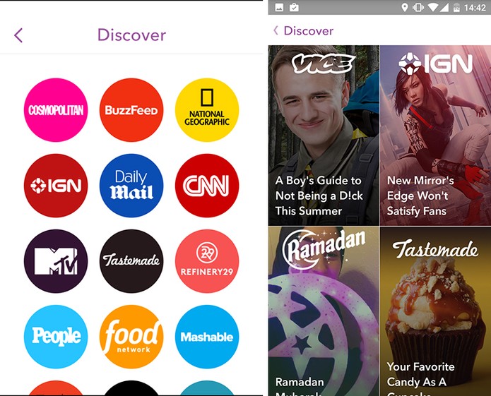 Snapchat mostra agora conteúdo do discover organizado em cards e com títulos (Foto: Reprodução/Elson de Souza)