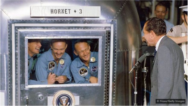 A partir da Apollo 11, alguns astronautas tiveram que passar uma semana em quarentena após retornar à Terra (Foto: Nasa)