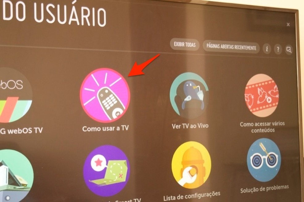 Ação para visualizar dicas sobre como usar uma smart TV da LG — Foto: Reprodução/Marvin Costa