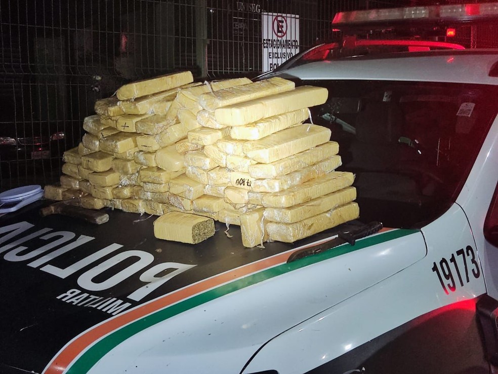 PM apreende cerca de 60 quilos de maconha na comunidade do Gereba, no Bairro Itaperi, em Fortaleza. — Foto: Polícia Militar/ Divulgação