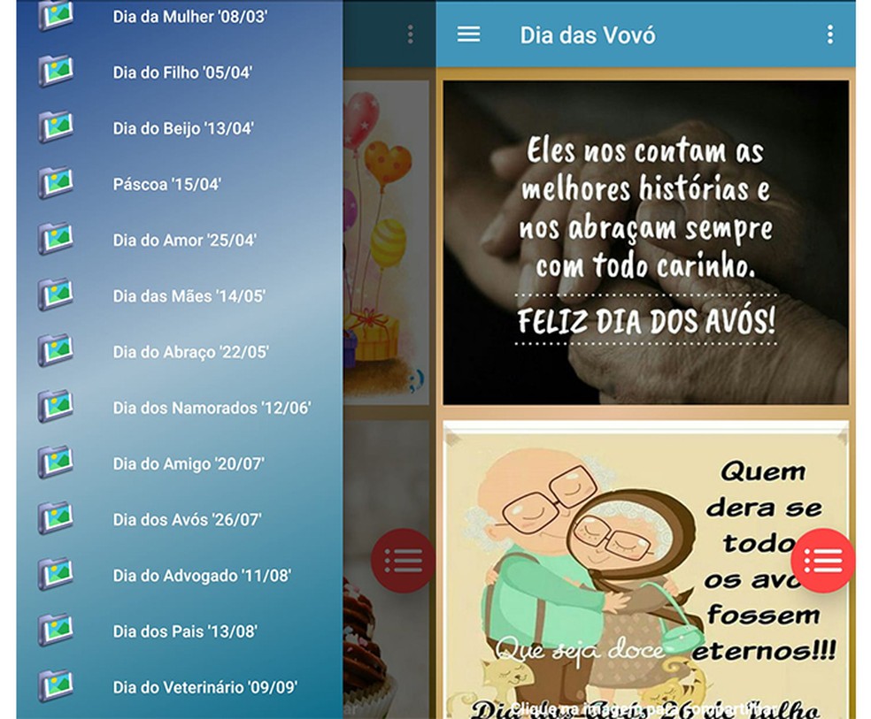 App Datas Festivas Imagens possui uma categoria exclusiva para o Dia dos Avós — Foto: Reprodução/Marcela Franco