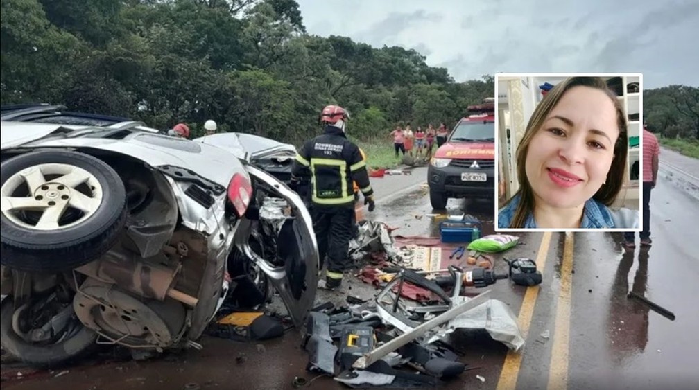 A empresária de São Carlos (SP) Elisângela da Costa morreu em uma acidente em Minas Gerais — Foto: Corpo de Bombeiros/Divulgação e Redes Sociais