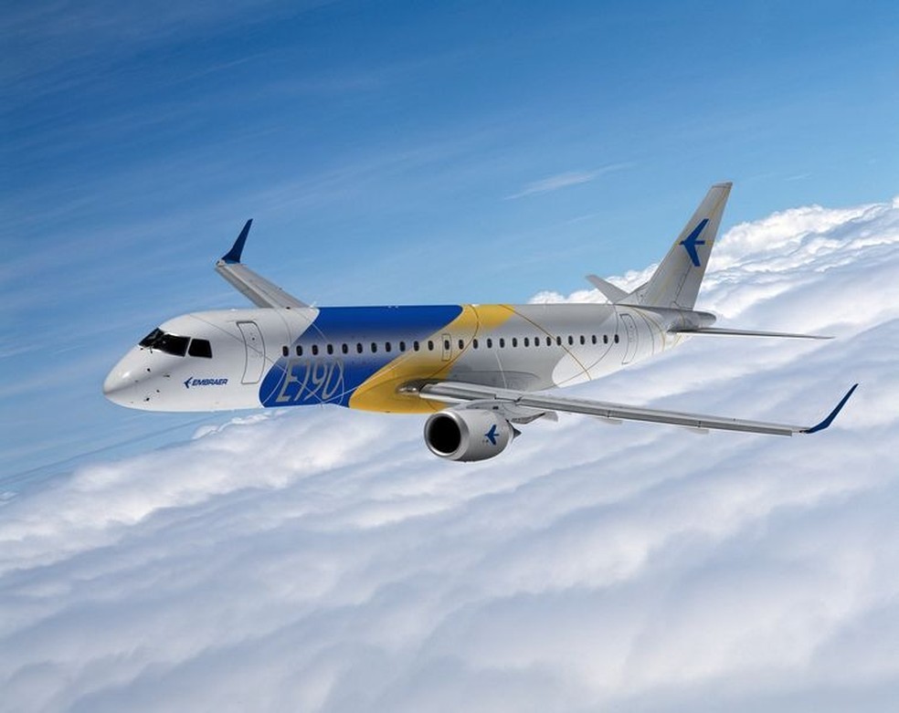 E-190 da Embraer será utilizado pelo Palmeiras — Foto: Divulgação/Embraer