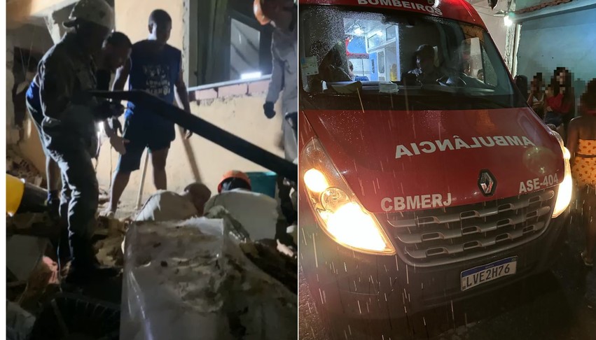 Vítimas são resgatadas após ficarem soterradas em desabamento no Rio