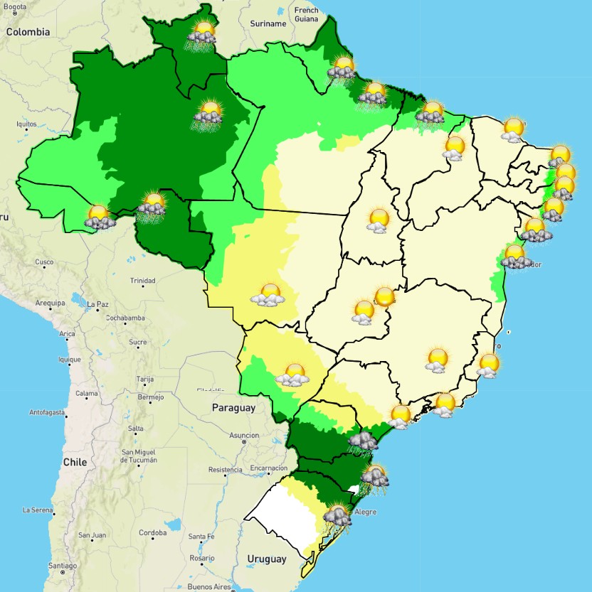 Mapa do Brasil feito pelo Inmet mostra o avanço da frente fria sobre o país nesta segunda-feira (28/6) (Foto: Reprodução/Inmet)