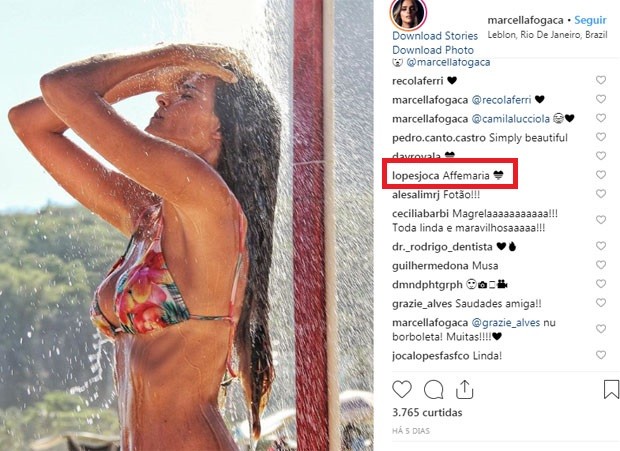 Joaquim Lopes deixa comentário em foto de Marcella Fogaça (Foto: Reprodução/Instagram)