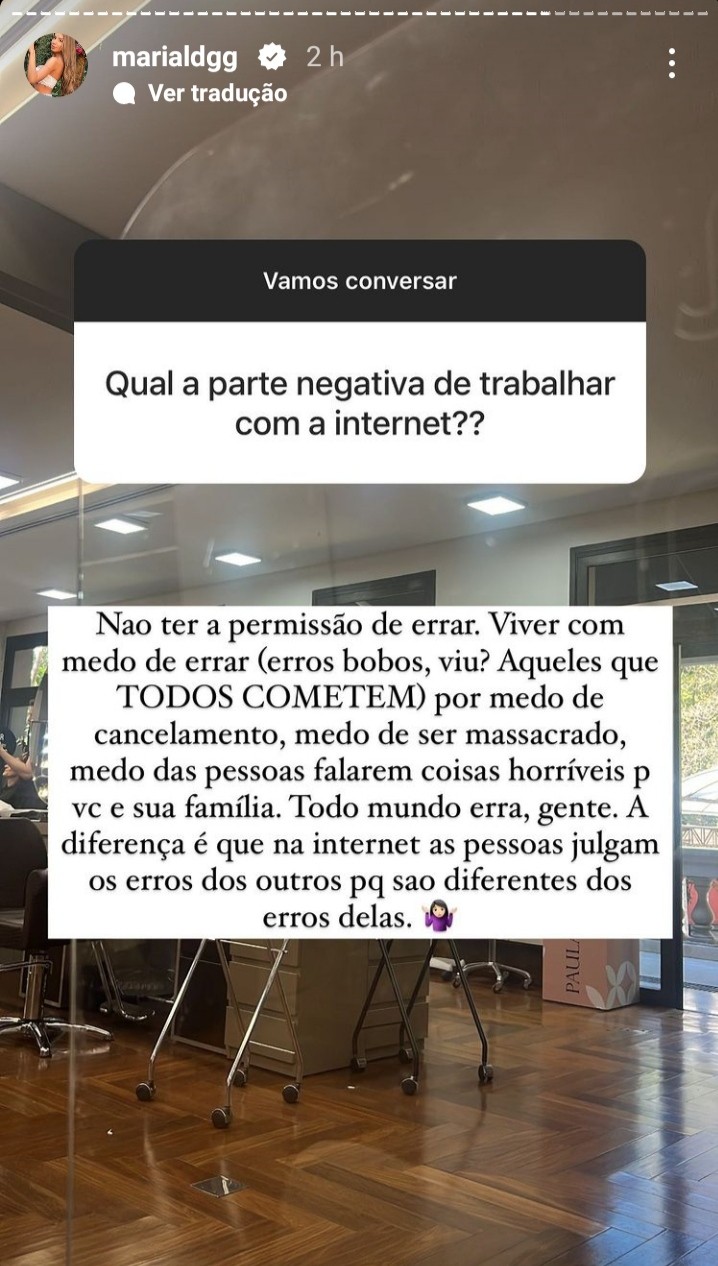 Maria Linha compartilhou seus medos e lado negativo de trabalhar com a internet (Foto: Reprodução/Instagram)