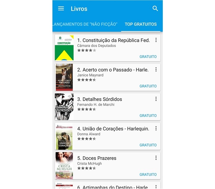 No Google Play, há diversos livros gratuitos (Foto: Reprodução/Lívia Dâmaso)