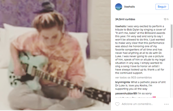 O depoimento da cantora Kesha publicado nas redes sociais (Foto: Instagram)