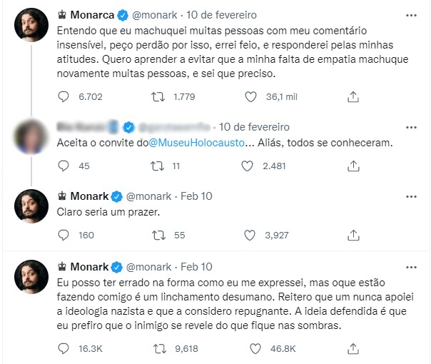 Monark aceita convite para conhecer Museu do Holocausto de Curitiba: 'Claro, seria um prazer'